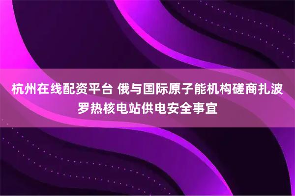 杭州在线配资平台 俄与国际原子能机构磋商扎波罗热核电站供电安全事宜